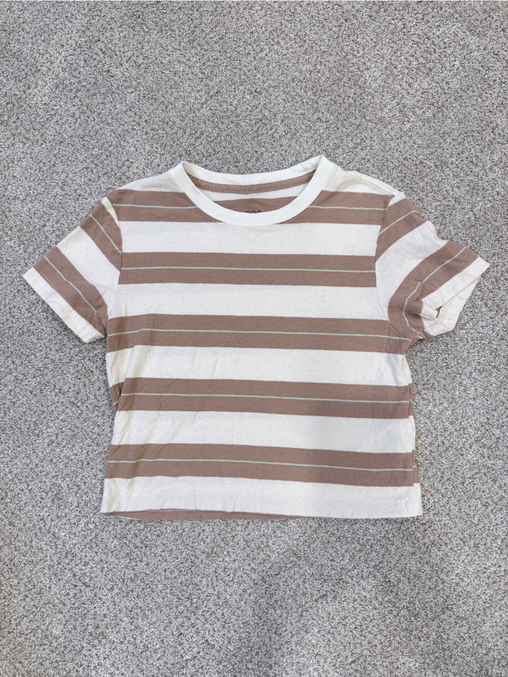 BDG Brown and White Striped Teen Cropped Tee Medium